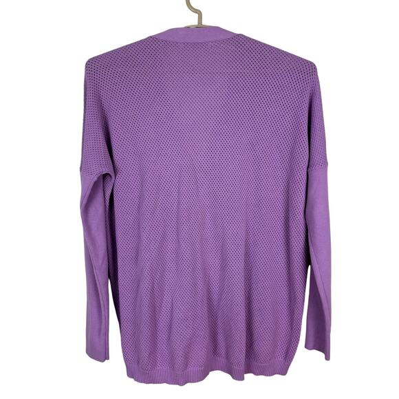 Kokun Lavender Purple cardigan sweater Large v-neck Cotton drop shoulder pastel - Picture 2 of 9